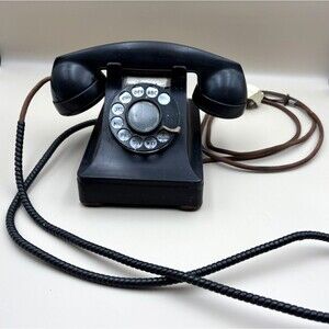 Antique Black Desk Telephone Rotary Dial Bell Systems Western Electric